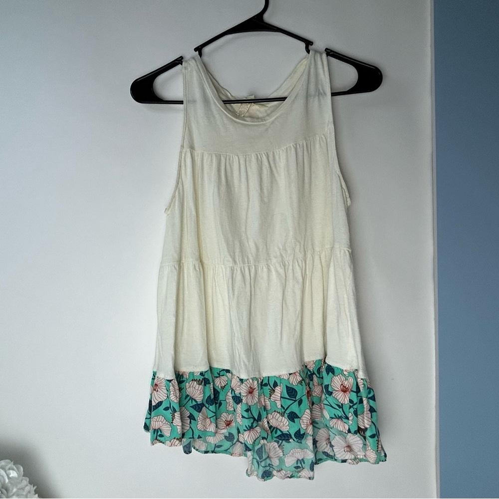 Matilda Jane Girls White Dress with‎ Green/Pink Floral Border Ruffle Small
